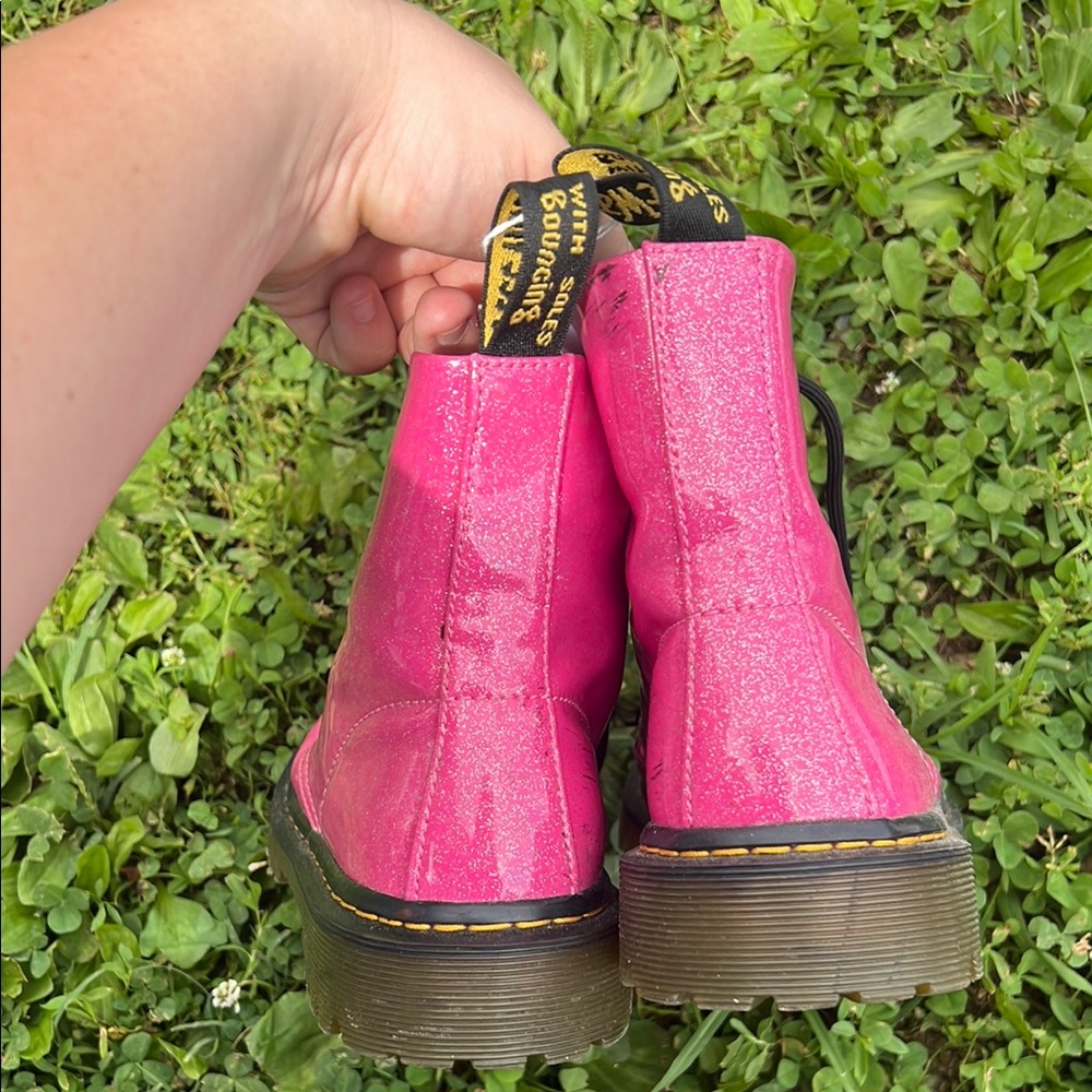 Dr. Martens Shimmering Pink Combat Boots - Picture 3 of 4